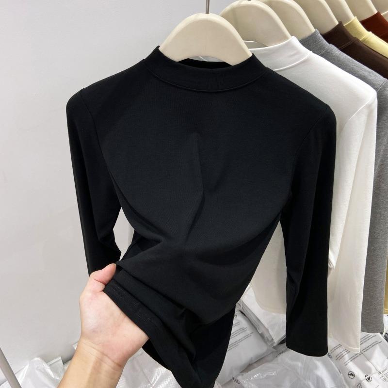 Slim-fit semi-turtleneck inner bottoming shirt women's spring simple versatile top basic long-sleeved T-shirt