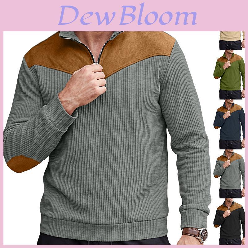 Felpa Uomo Vintage Stile Europeo con Mezza Zip e Collo Alto in Tessuto Poliestere per Uso Casual