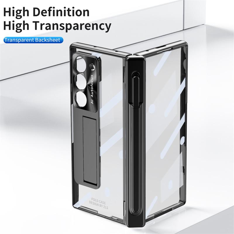 Pentru Samsung Galaxy Z Fold 8 Ultra / 7 6 5 4 3 Carcasă PC Placată cu Protecție Dublă Balama Suport Slot Stilou cu Sticlă Securizată Stilou Stylus