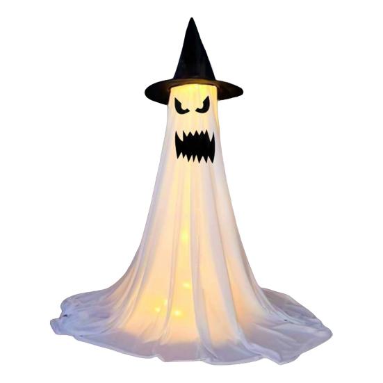 Halloween Ghost Decoration with LED Light Large White Scary Light Up Ghost with Witch Hat for Outdoor Front Porch Yard Garden Lawn Home Decor