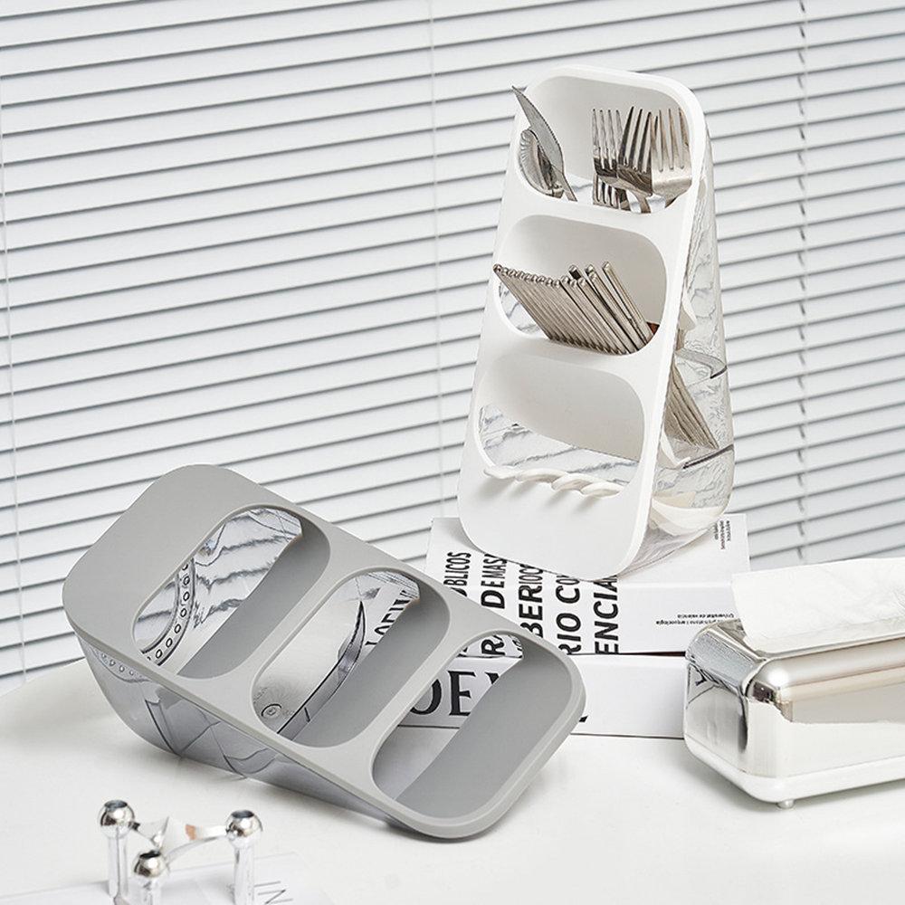 3 Layers Kitchen Cutlery Organizer - Utensil Storage Drainer Rack for Table Top Silverware Holder for Spoons Forks Chopsticks