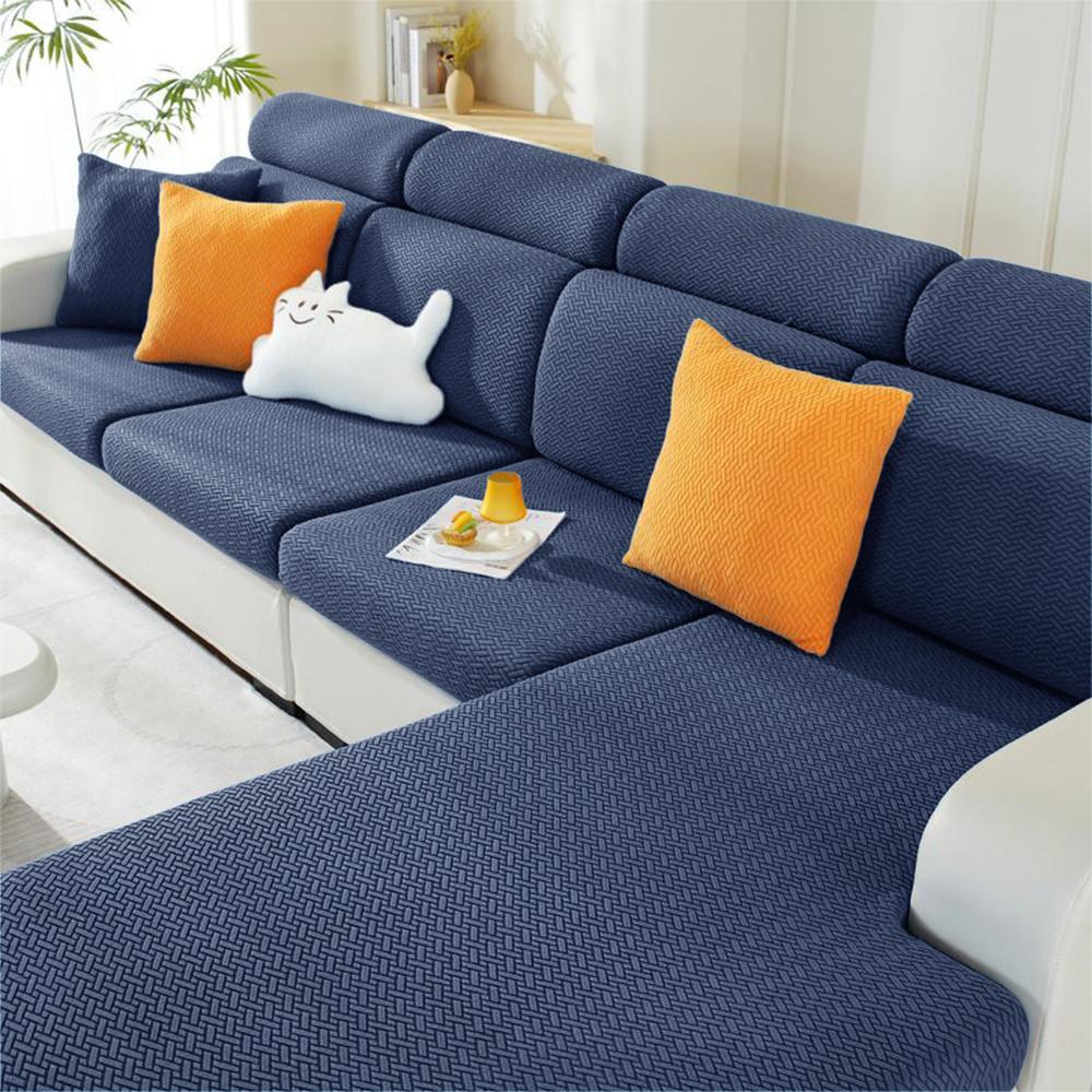 Jacquard Sofa Covers Solid Colors Seat Cushion Cover Living Room Washable Spandex Sofa Couch Slipcover L-Shaped Chaise Longue