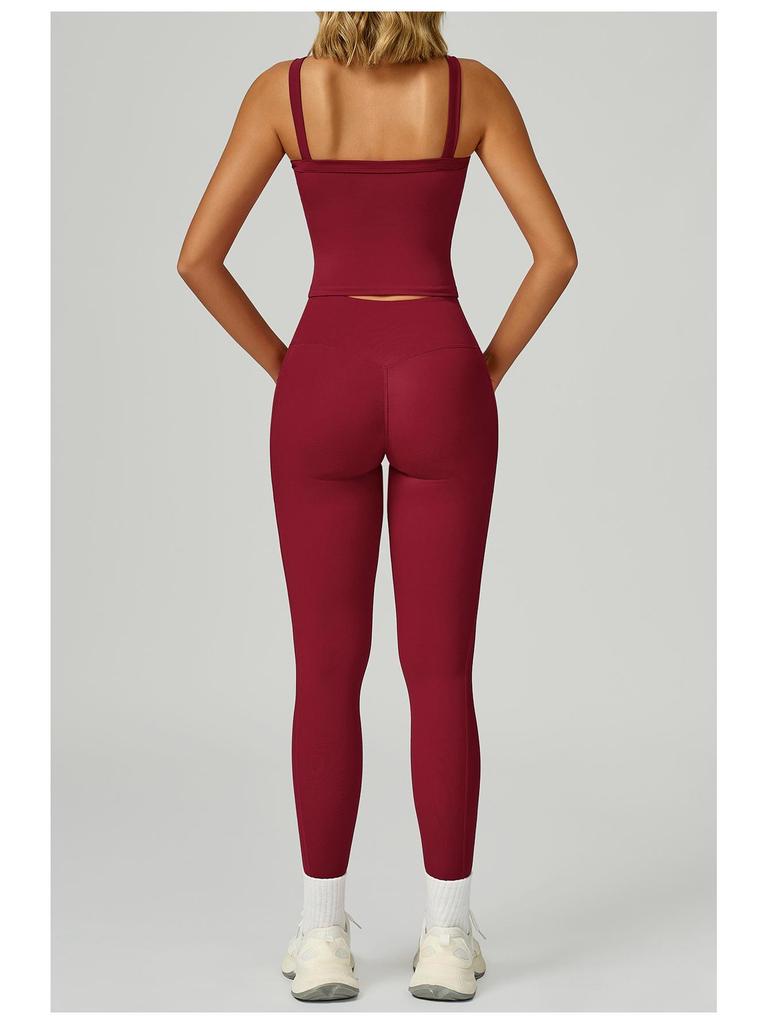 Women's Nude Feeling Yoga Set: High-Waist, Hollow-Back, Tummy Wrap, Tight-Fit for Running and Fitness