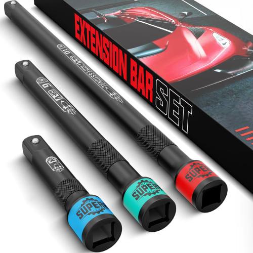 Jneit Extension Bars, 9.5mm Drive, 3-Piece Set, Chrome Vanadium Steel