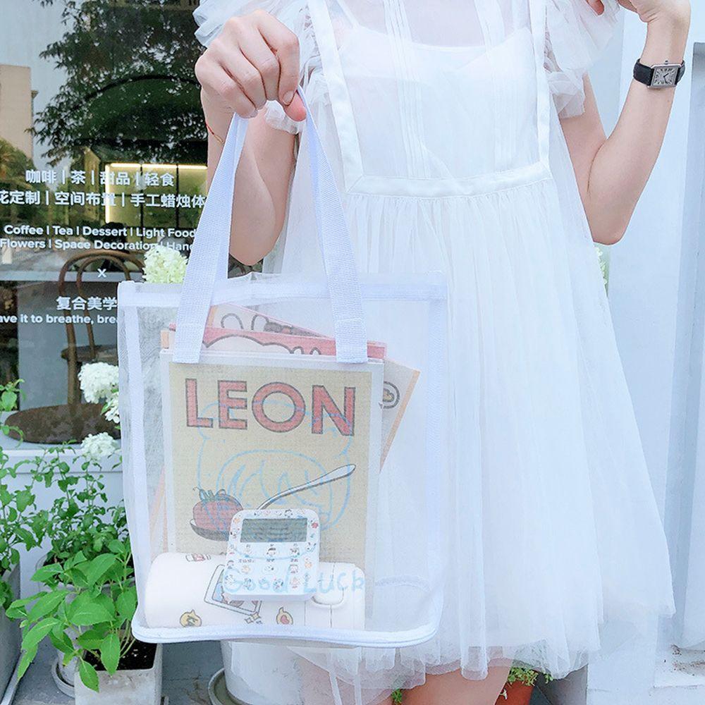 Summer Shopping Foldable Nylon Mesh Large Korean Style Bag Storage Bag Makeup Bag Women Handbag