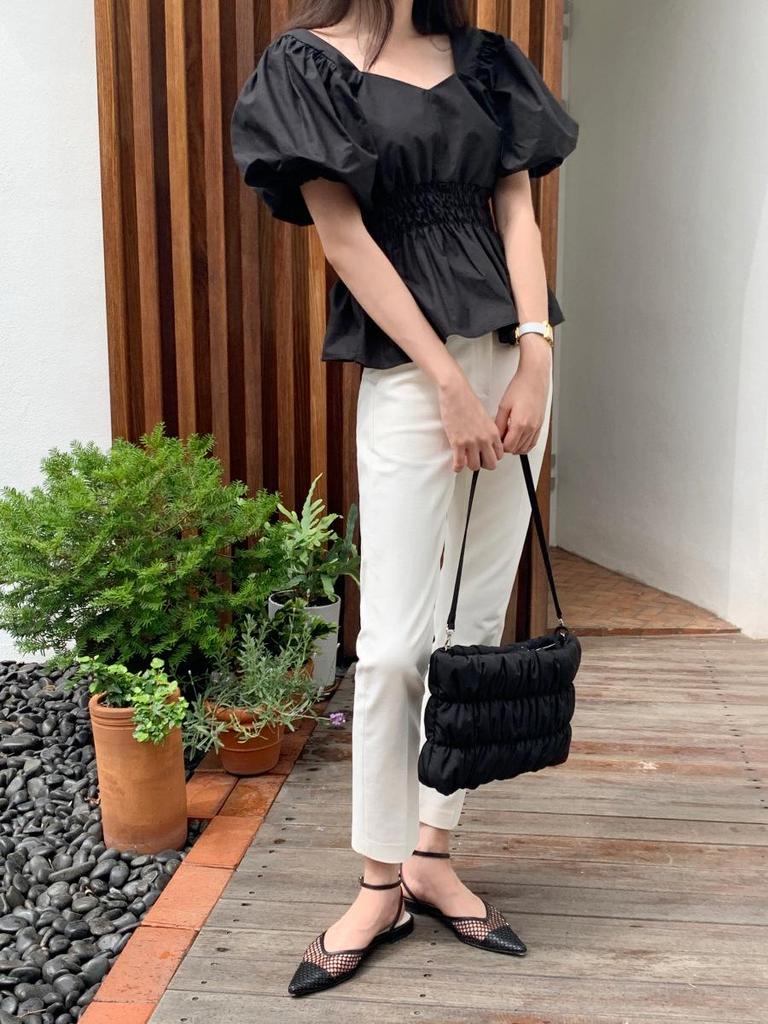 Koreanisches Sommer Puffärmel Quadratkragen Slim Fit Hemd für Damen