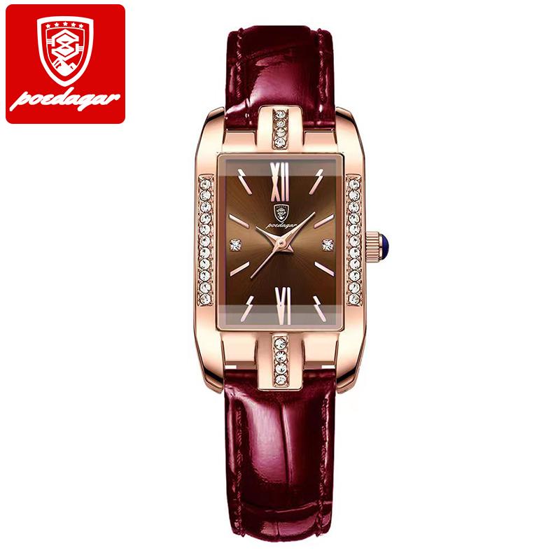 POEDAGAR Women Watch Fashion Luxury Diamond Green Dial Square Quartz Watches Stainless Steel Waterproof Ladies Wristwatch Gift