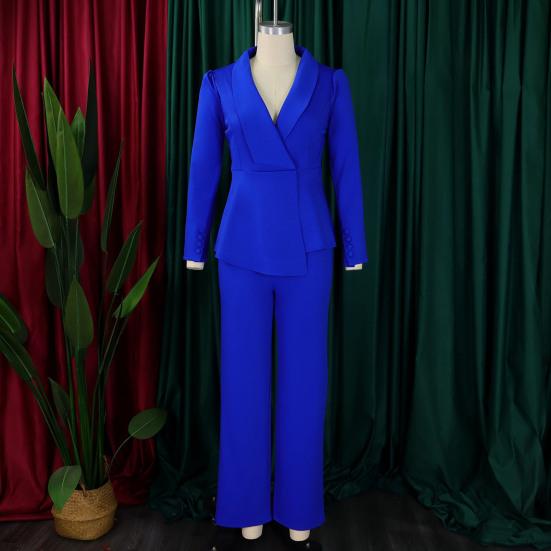 Womens Plus Size 2 Piece Outfits Long Sleeve Ruffle Irregular Hem Blazer Pants Set Business Suit Office Work Set