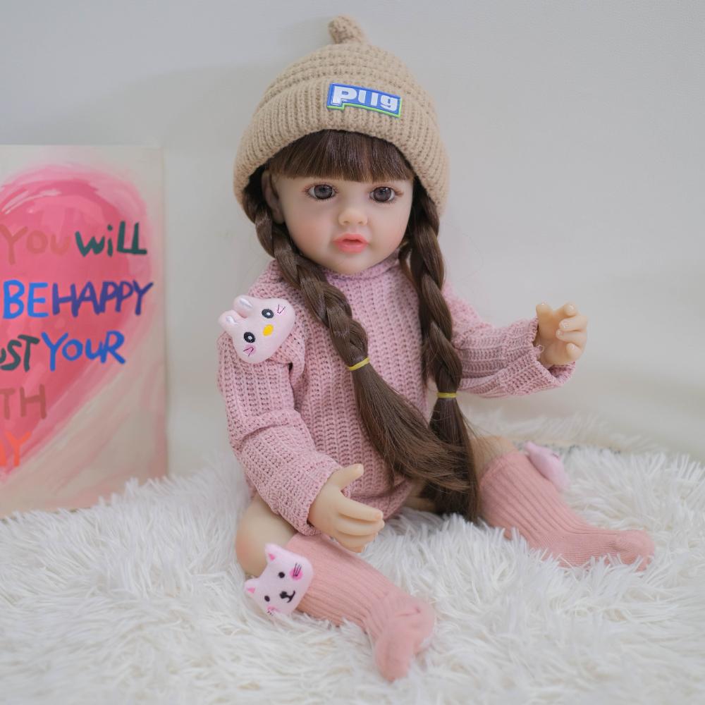 55cm Beautiful Reborn Baby Doll Betty Realistic Baby Girl Doll with Pasted Long Hair Children Play House Doll Toys for Kids Toddler Birthday Xmas Gift