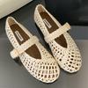 2025 Summer New Leather Woven Women Flat Shoes Round Toe Casual Hollow Breathable Shoes Retro Temperament Women Shoes