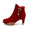 Wedding red shoes winter Xiuhe thick heel wedding dress Chinese wedding shoes women's boots bridal shoes high heel 2024 new red