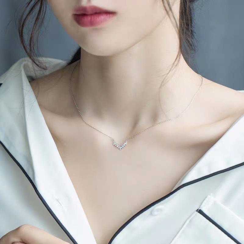 Beixi S925 Sterling Silver Crystal Triangle Necklace - Elegant and Simple Women s Jewelry Gift. Sterling Silver