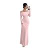 Women Off Shoulder Bodycon Maxi Dress Formal Long Sleeve Evening Gown Ruched Club Party