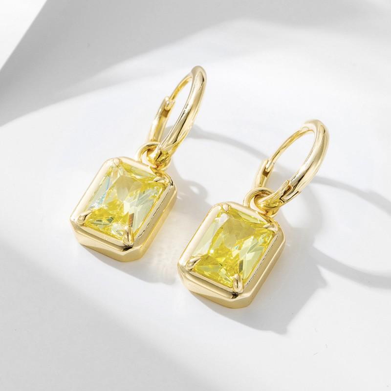 Elegant Square Zircon Stud Earrings With Tassel Dangle Women Sterling Geometric Fashion Jewelry 925 Sterling Silver