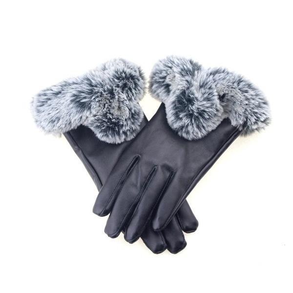 

Женские кожаные перчатки на осень и зиму, толстые теплые перчатки для верховой езды, женские плюшевые перчатки с помпоном чёрный