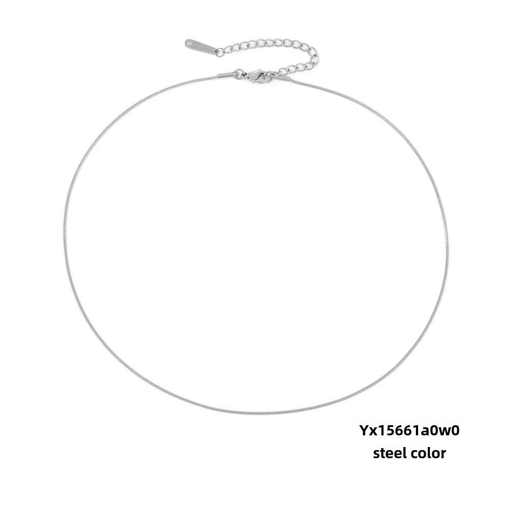 eManco Titanium Steel Round Chain Necklace - Simple European/American Style for Women and Couples, Long Snake Bone Chain, Clavicle Design.