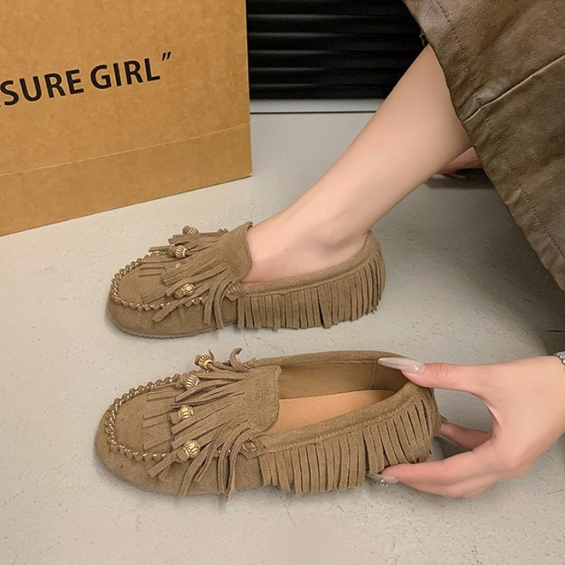 Fashion Soft Soled Retro Women Shoes Spring New Round Flat Shoe Fashion Womens Tassel Bean Shoes Casual Women Sports Shoe Zapatosbaratos
