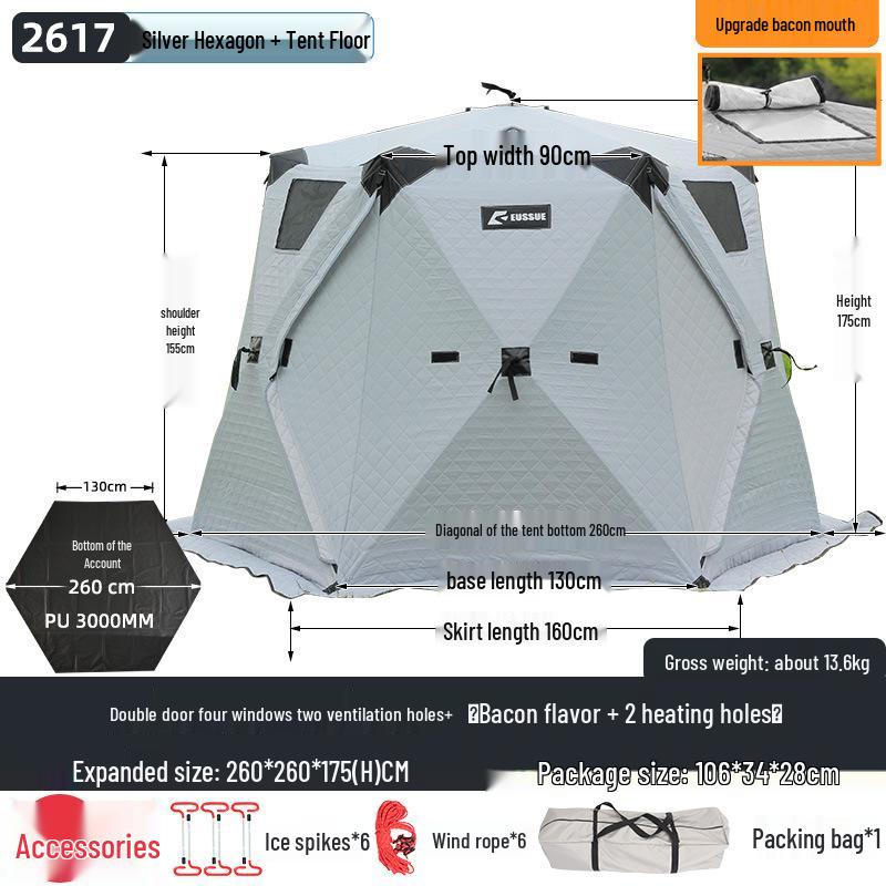 Hexagonal Cotton Ice Fishing Tent - Thickened, No Assembly Needed