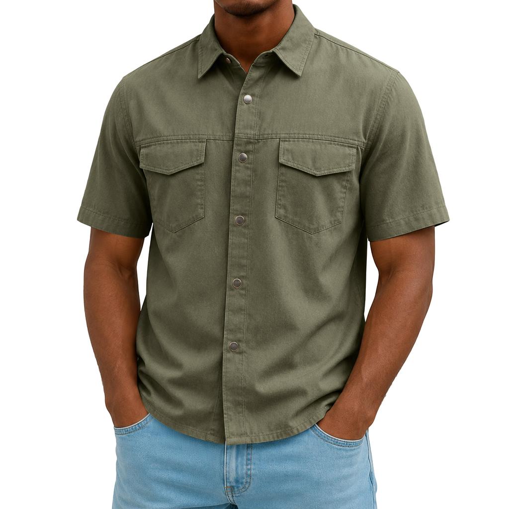 Men's Cotton Short Sleeve Work Shirt Casual Utility