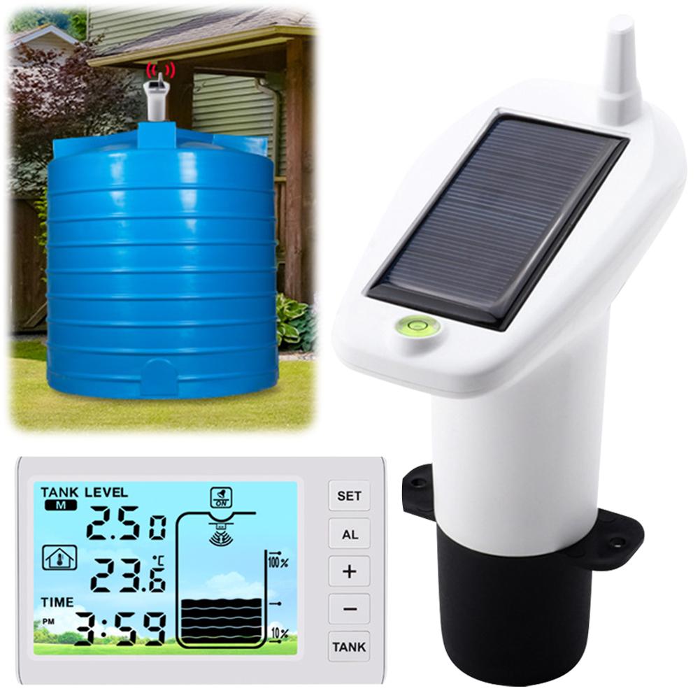 Ultrasonic Water Tank Liquid Depth Level Meter Temperature Sensor Time Display W/ Alarm Ultrasonic Tank Liquid Depth Level Meter