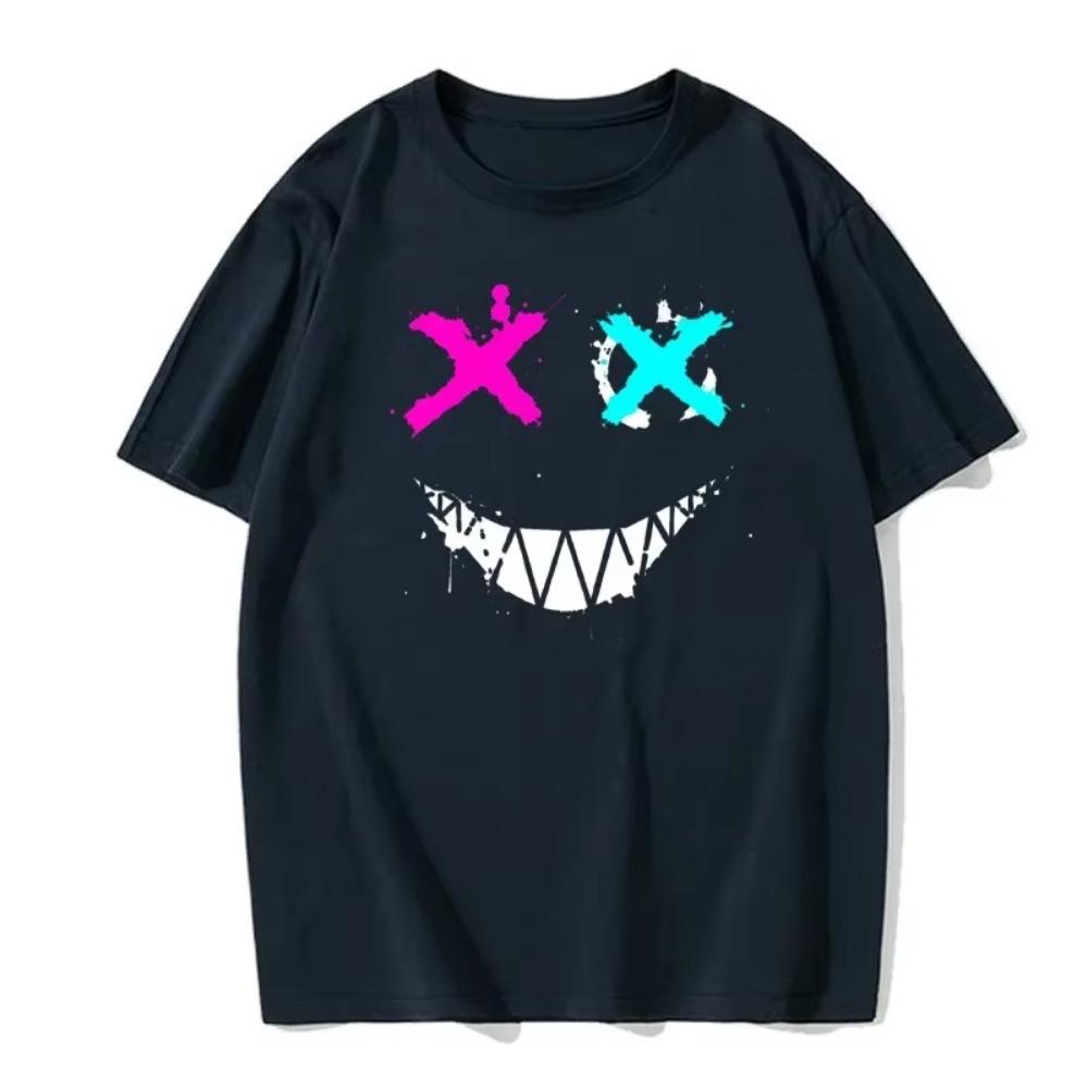 Summer New European Size T-shirt Fashionable Men's English Letter Printing Casual Street Fitness High-quality Cotton Top