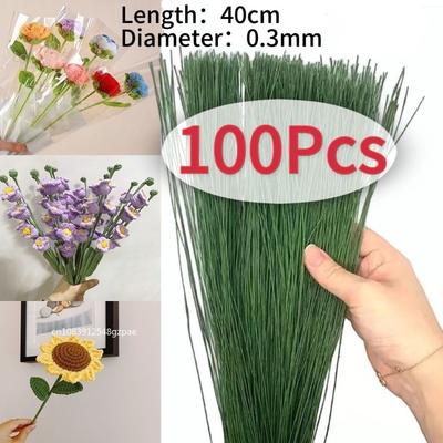 100Pcs 40cm Floral Wire Stems Paper Covered Artificial Twigs Iron Wire For DIY Stocking Branche Making Flower Making Accessory