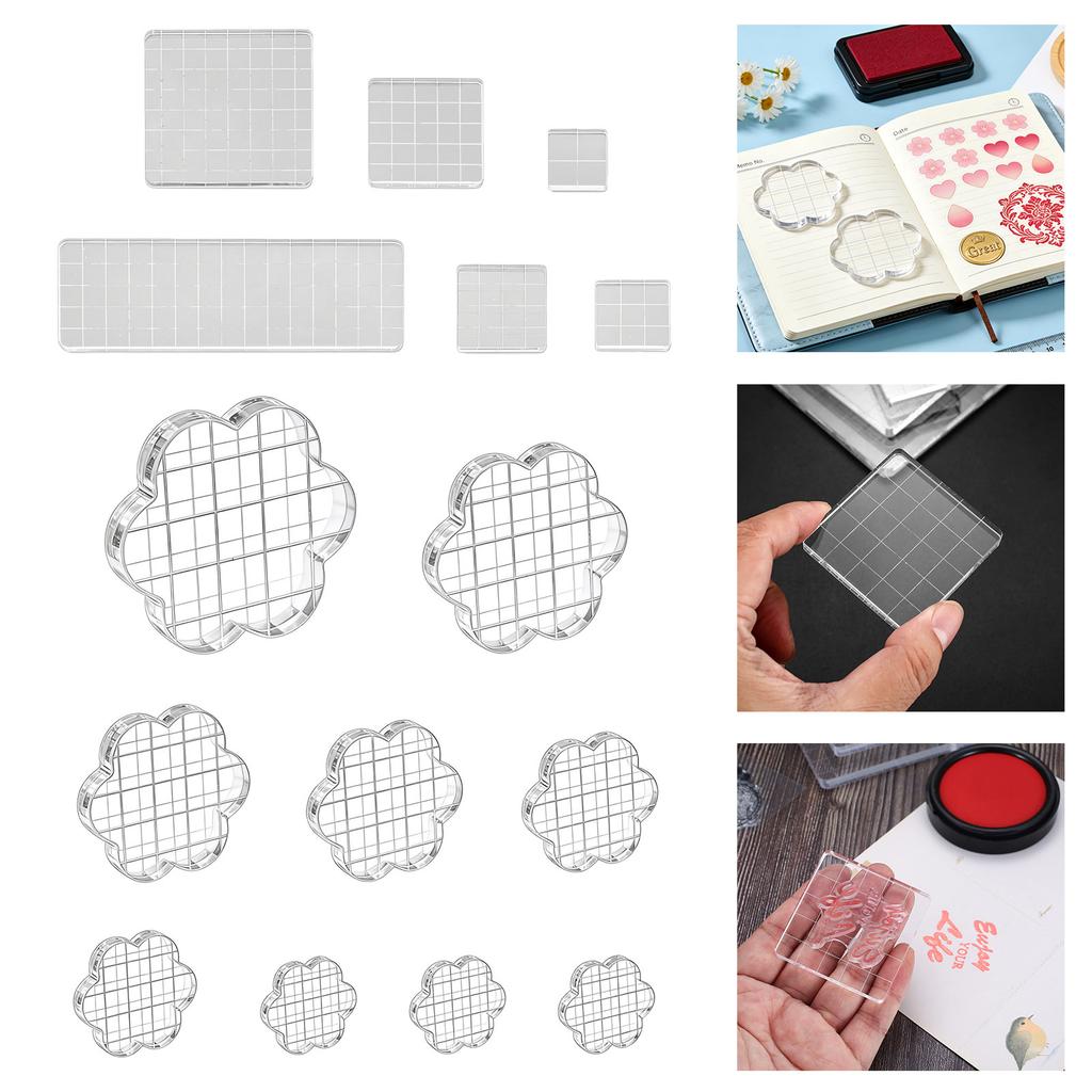 6/9Pcs Multipurpose Stamping Blocks with Alignment Guide Clear Acrylic Stamper Blocks For Card Making Journal Planner