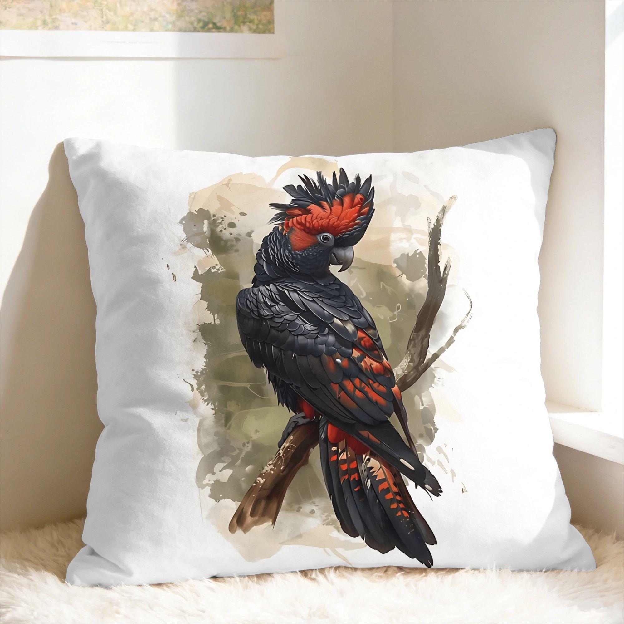 Australian Red-Tailed Black Cockatoo Pillow Case Morden Pillow Cover Soft Pillowcases For Sofa Home Decor Peach skin 18*18(CM)-1Pcs