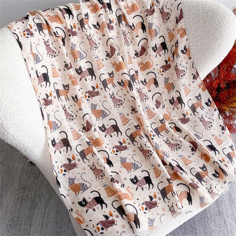 Runmei Women Cotton Linen Scarf Shawls Muslim Hijab Long Headscarf Female Scarves Head Wraps Cat Pattern Headband Scarves