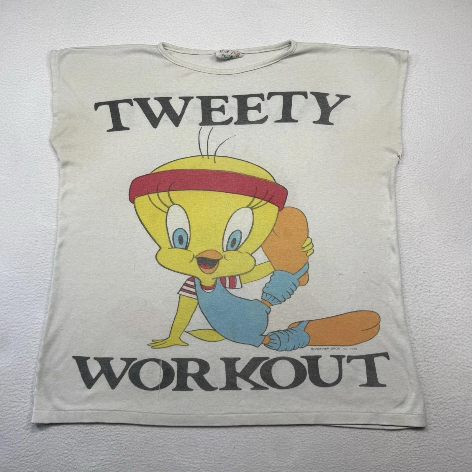 

Vintage T-Shirt Mens Graphic 1985 Warner Bros Tweety Bird Workout Distressed S