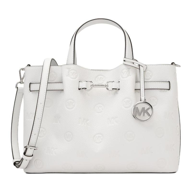 MICHAEL KORS Carson logo embossed charm solid color versatile PU handbag medium women s optical white белый