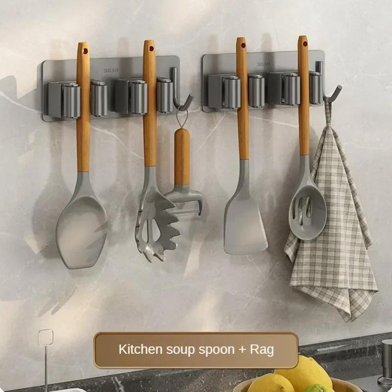 An Der Wand Montierte Mop-Organizer-Clips, Selbstklebend, Für Badezimmer, Mopp, Besenaufhänger, Halter, Rack-Haken, Mopp-Clip-Klemme Aus Edelstahl 304
