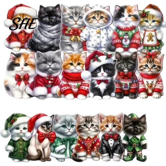 Christmas Gift Decorations Cute Cat Ornaments, 2D Wooden Cartoon Tree Hanging Decor for Winter Holiday Party Home Pendants Trees