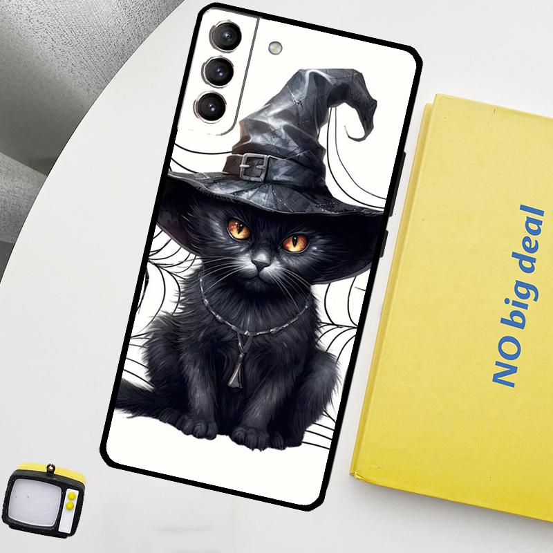 Witch Black Cat Phone Case For Samsung Galaxy S25 Ultra S20 S21 S22 S23 Plus S24 Ultra S9 S10 S25 FE Cover