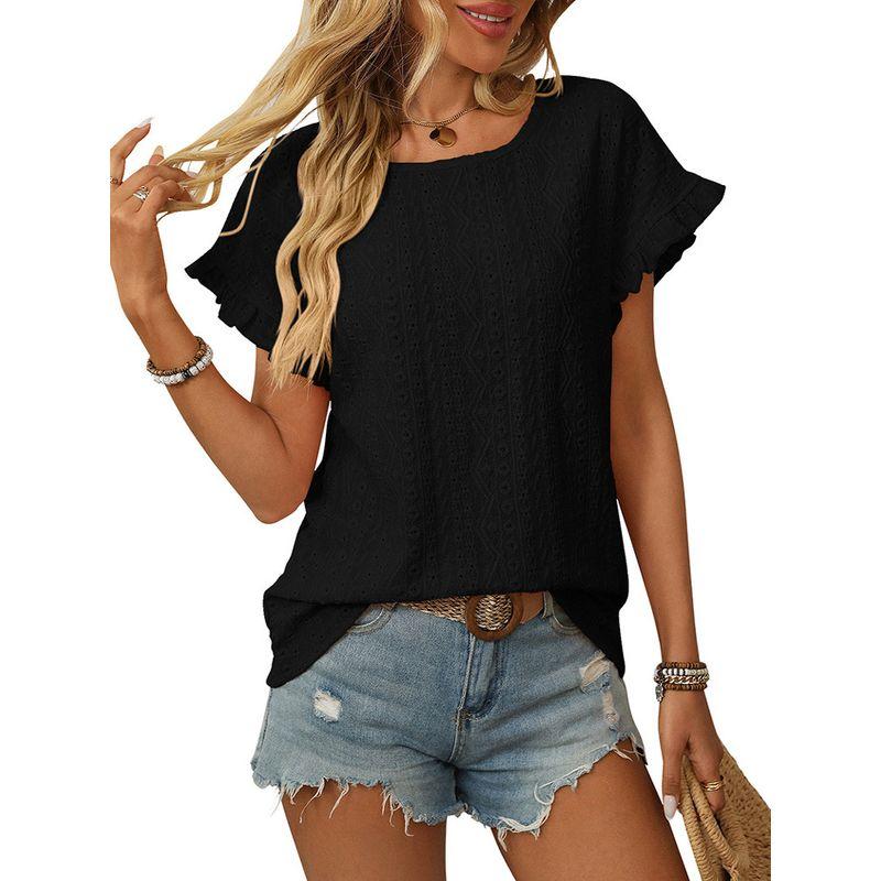 Round Neck Neck Sweet Short Sleeve Cutout Top Round Neck Sweet Short Sleeve Cut Out Tops