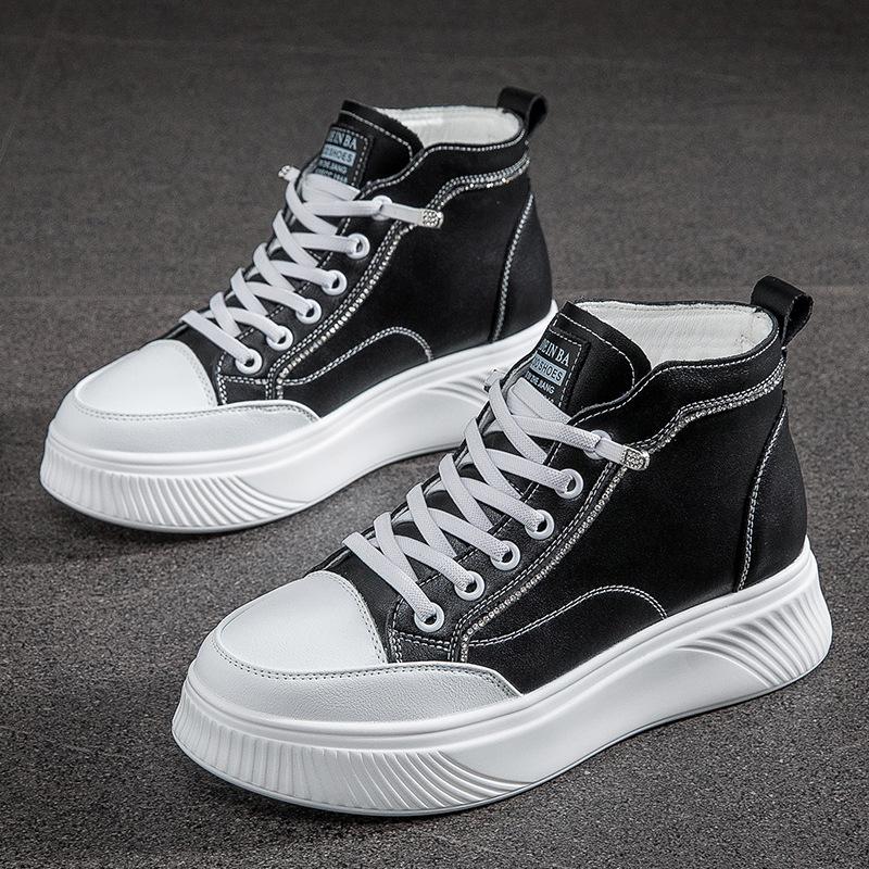 

Fashion 5.5CM Genuine Leather Women Ankle Boots Platform Shoes High Top Sneakers White Spring Autumn Warm Fur Women Winter Shoes 40 чёрный