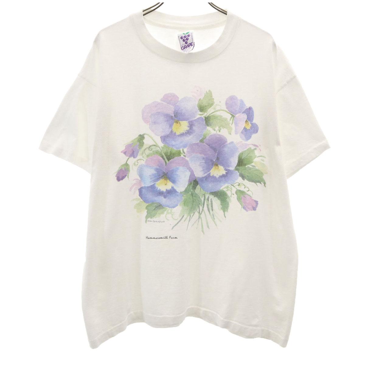 

ВИНОГРАД 90-х Сделано в США Старая футболка с коротким рукавом L молочно-белая Одинарная строчка Женская Б/у