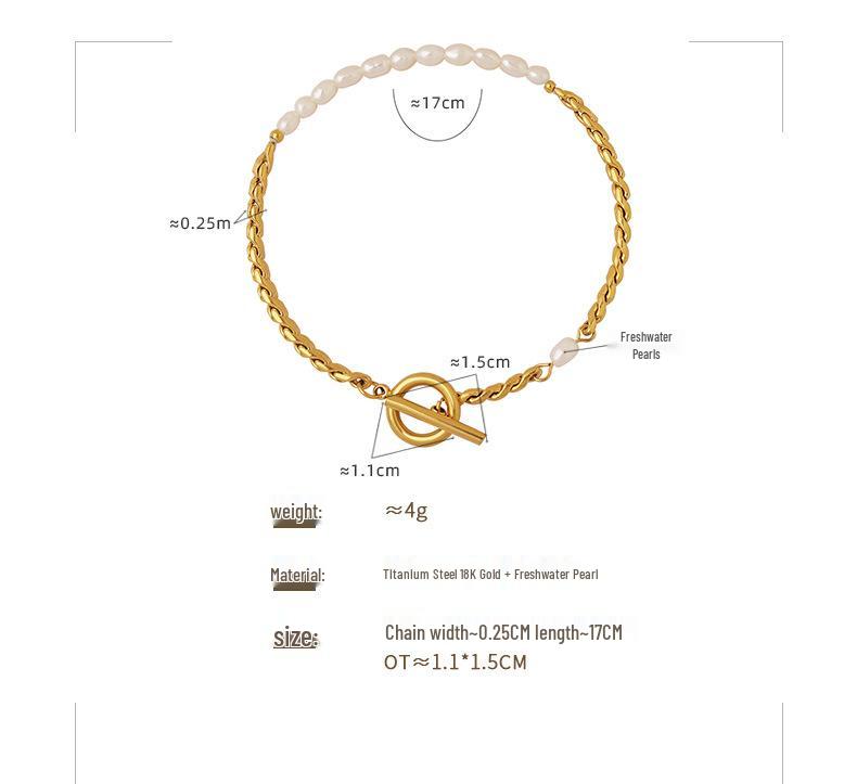 18K Gold Freshwater Pearl OT Buckle Hip Hop Bracelet