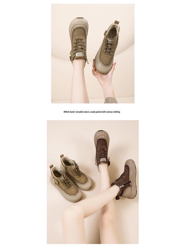 Autumn Women's High-Top Cowhide Sneakers 2025: Thick-Soled, Height-Increasing, Versatile, and Comfortable.