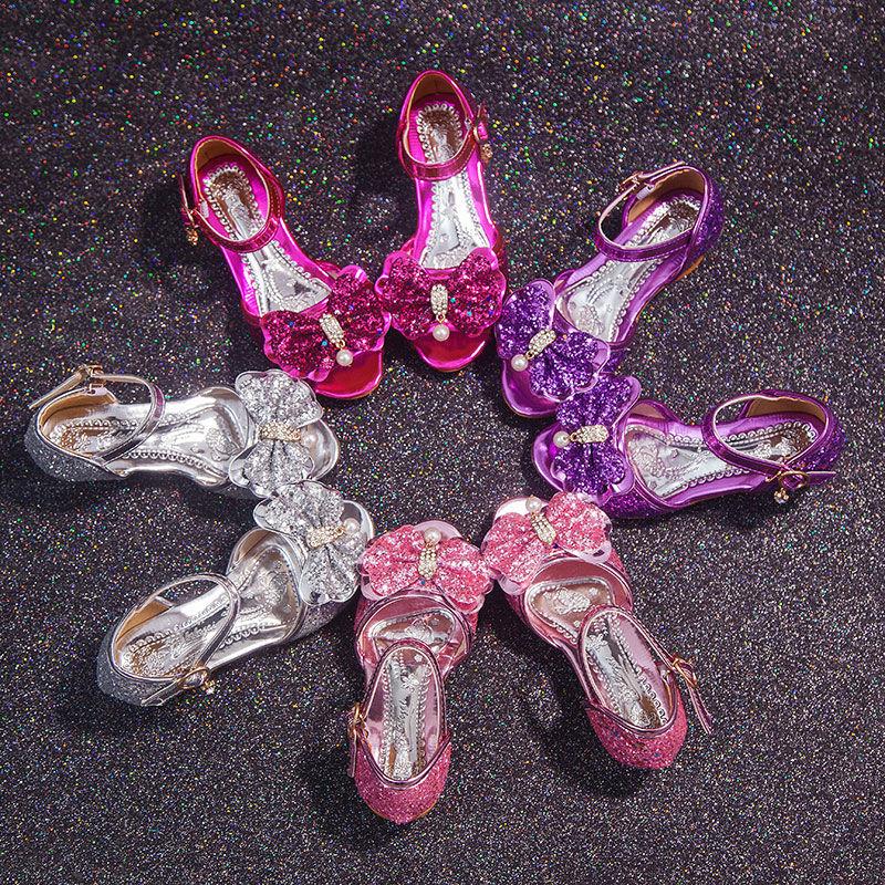 Girls Sandals Summer Children's Princess Shoes Little Girls High-heeled Bow-knot Crystal Sandals Party Dress Wedding