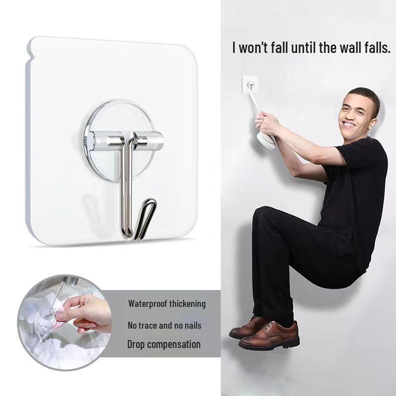 Punch-Free Transparent Adhesive Hook - Strong, Traceless, Waterproof for Bathroom & Kitchen