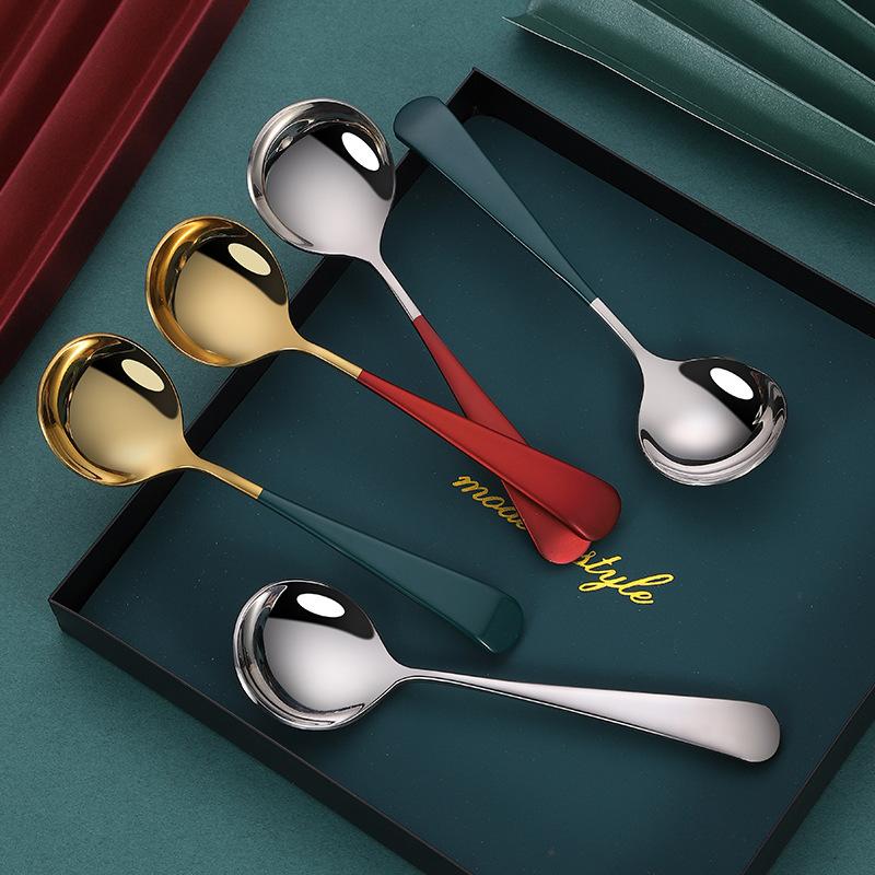 1Pc Round Stainless Steel Soup Spoon 16cm Dishwasher Safe Coffee Dessert Stirring Spoon for Home Kitchen