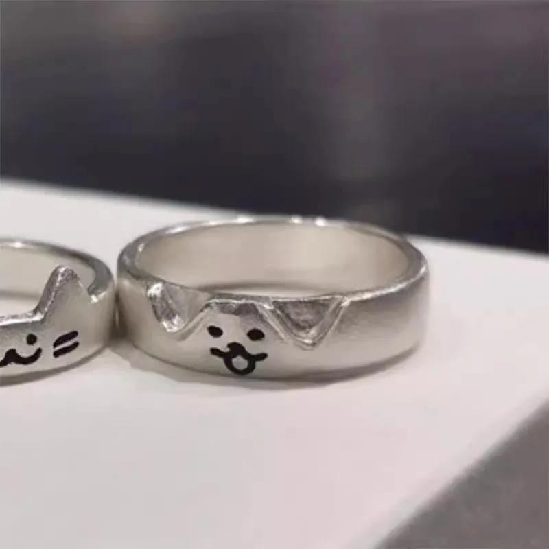 1/2pcs New Lovely Cat Dog Animal Couple Ring for Couple Handmade Opening Adjustable Rings Valentine's Day Rings Fashion Jewelry