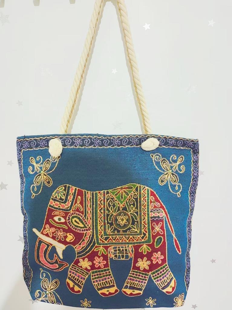 Ethnic style large shoulder bag South East Asia style double-sided embroidery cartoon animal elephant canvas bag female travel bag