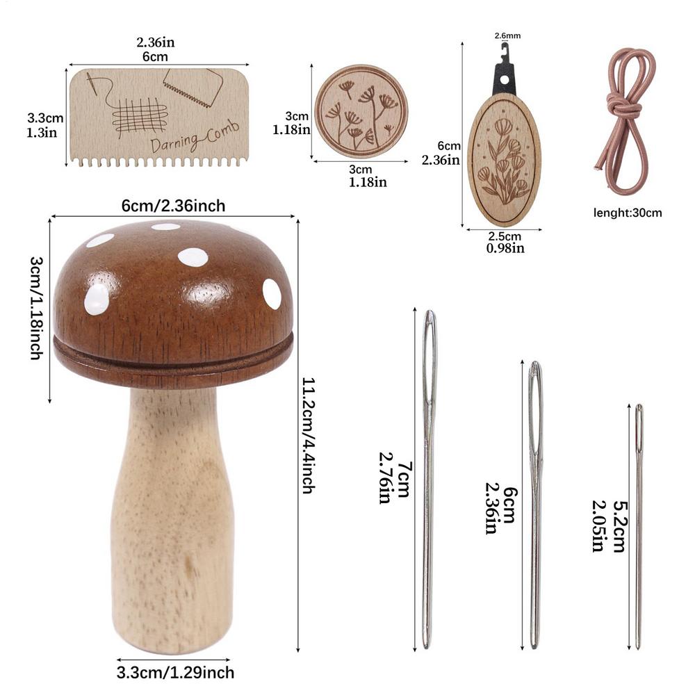 Patch Kit Wooden Mushroom Complete Craft Supplies Patch Loom Darning Tool Mending Kit For Knitting Embroidery Repair DIY