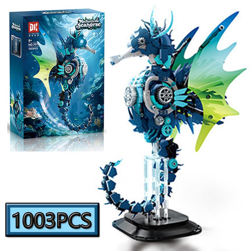 MOC Marine Animal Series Mechanical Whale Shark Seahorse DIY Building Blocks Creative Models Puzzle Toys Birthday Gift