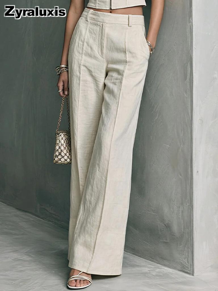 Women's Summer Sleeveless Lace Top with Straight Leg Casual Pants Fashion Elegant Set