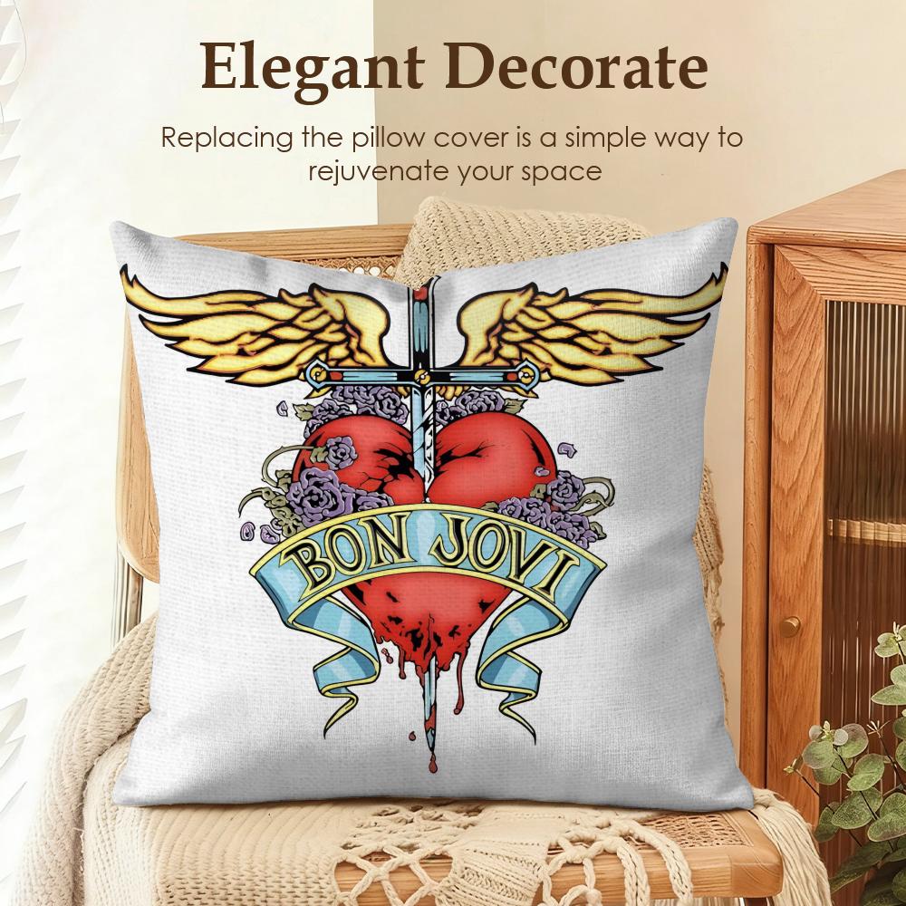 Band BBon Jovi Cushion Cover Natural Linen Organic Fabric DoubleSided Printing Sofa Home Decor Gift Pillow Case