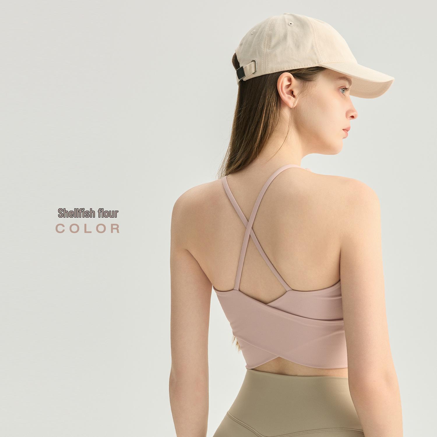 Women s Beautiful Back Sports Bra: Double X Straps, Chest Pads, Shockproof Yoga Fitness Vest S