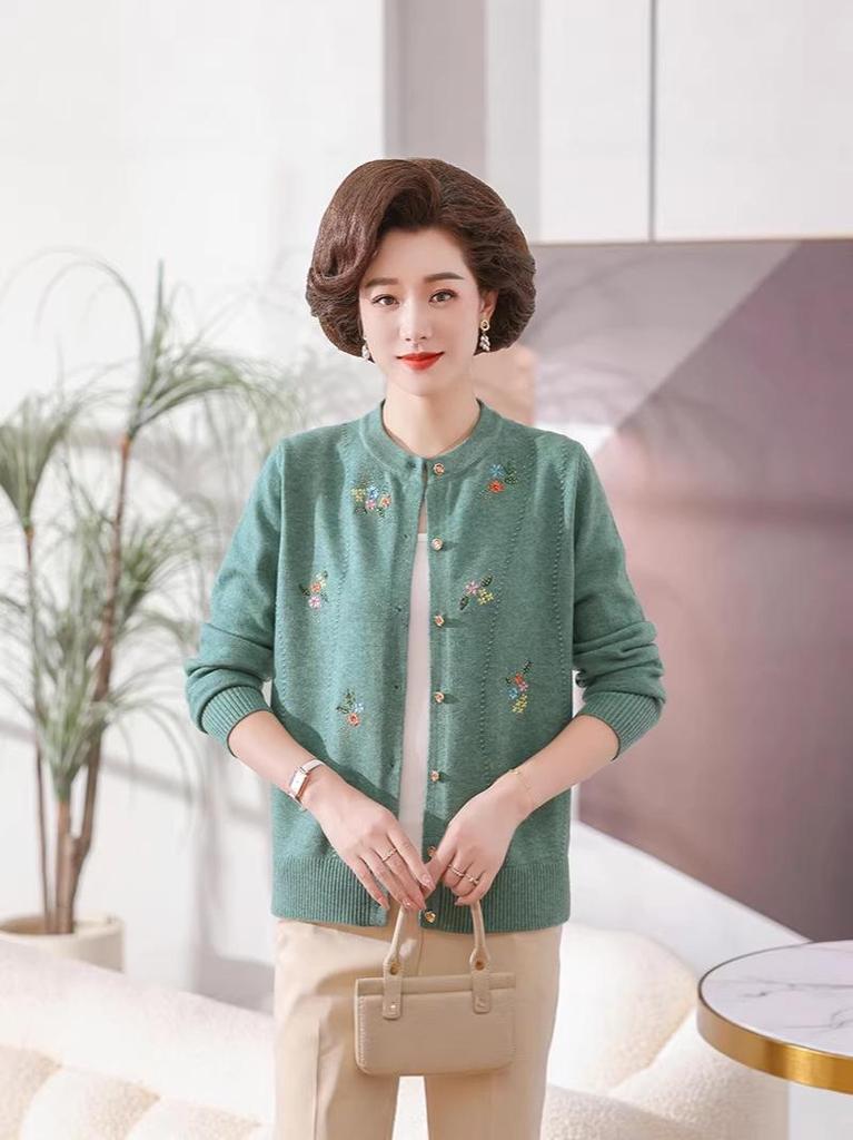 Wool Cardigan for Middle-aged and Elderly Women: Spring & Autumn Knitted Jacket